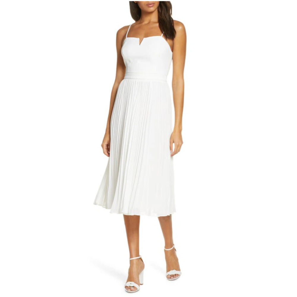 NWT Adelyn Rae Charli Pleated Midi Dress Women's White Size XL $168